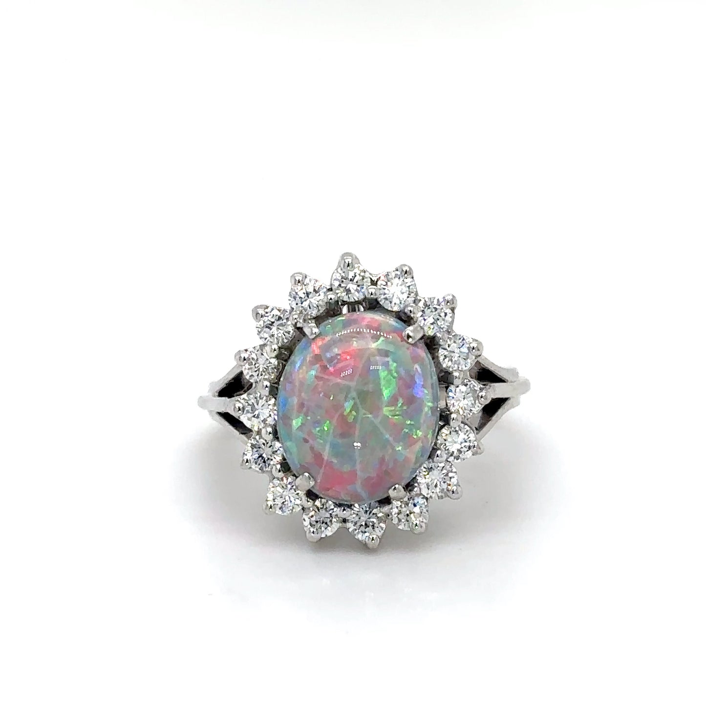 14KW 3.65CTW OPAL-DIAMOND HALO RING "TOP GEM QUALITY" VS/F-G 5.7G