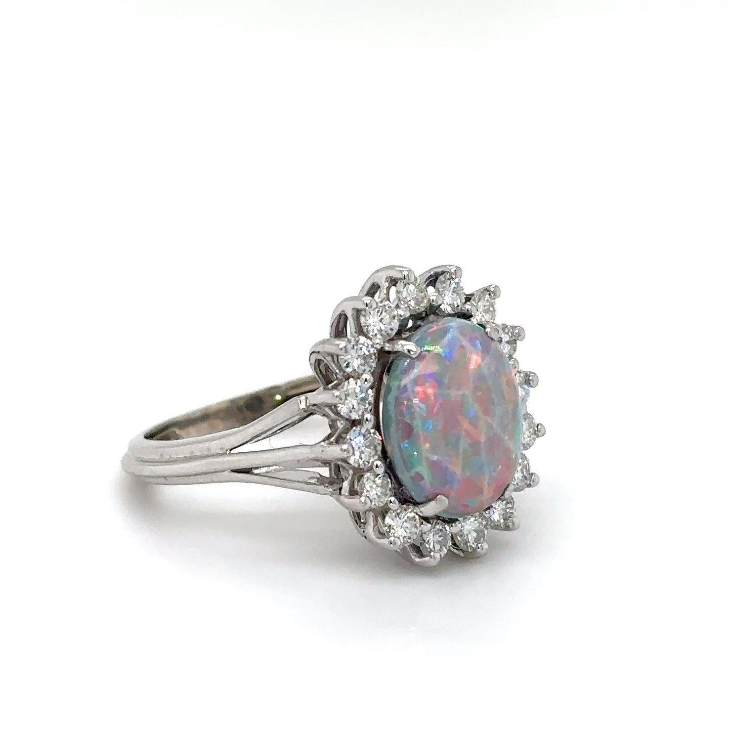 14KW 3.65CTW OPAL-DIAMOND HALO RING "TOP GEM QUALITY" VS/F-G 5.7G