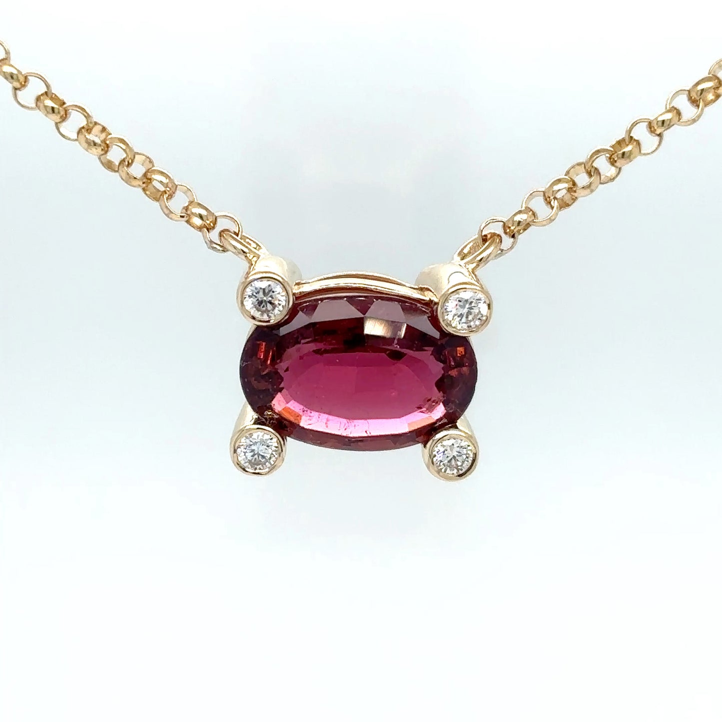 14KY 18" 6.24CTW RUBELLITE-DIAMOND PENDANT VS2/F-G 10.4G