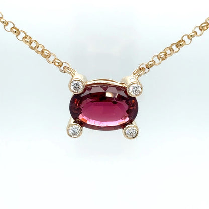 14KY 18" 6.24CTW RUBELLITE-DIAMOND PENDANT VS2/F-G 10.4G