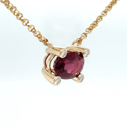 14KY 18" 6.24CTW RUBELLITE-DIAMOND PENDANT VS2/F-G 10.4G