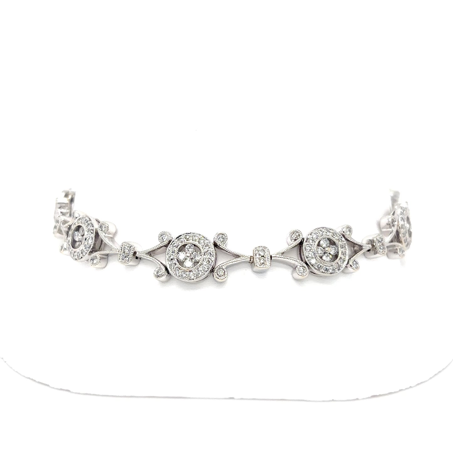 14KW 7.5" 2.50CTW DIAMOND HALO BRACELET SI2-I1/G-H 17.9G