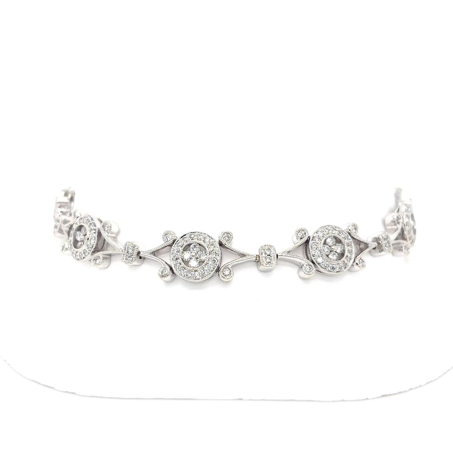 14KW 7.5" 2.50CTW DIAMOND HALO BRACELET SI2-I1/G-H 17.9G