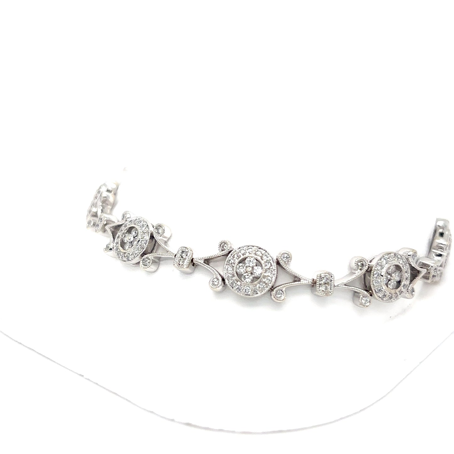 14KW 7.5" 2.50CTW DIAMOND HALO BRACELET SI2-I1/G-H 17.9G