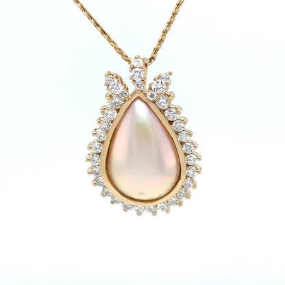 14KY 20X12MM MABE PEARL-1.00CTW DIAMOND PENDANT VS/G-H 3.0G