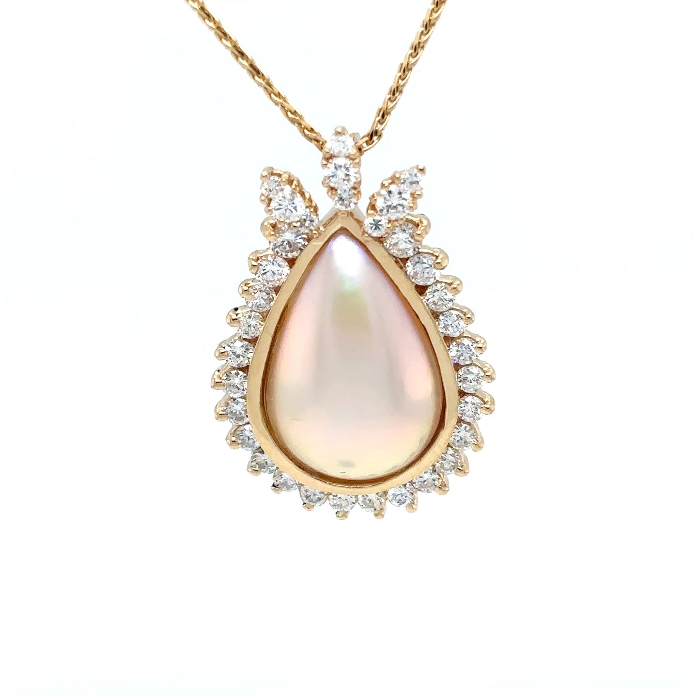 14KY 20X12MM MABE PEARL-1.00CTW DIAMOND PENDANT VS/G-H 3.0G