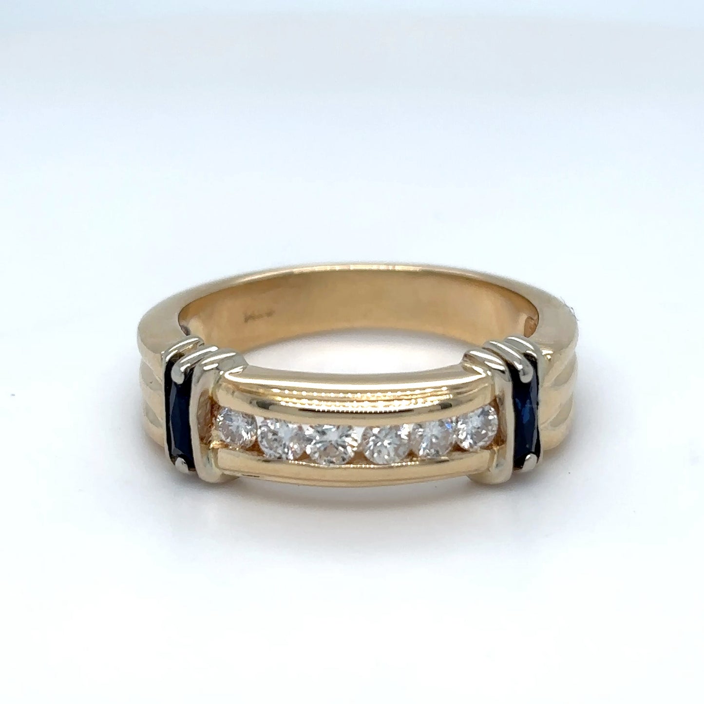 14KY 1.00CTW DIAMOND-SAPPHIRE BAND SI2/G-H 8.5G
