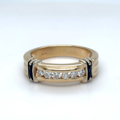 14KY 1.00CTW DIAMOND-SAPPHIRE BAND SI2/G-H 8.5G