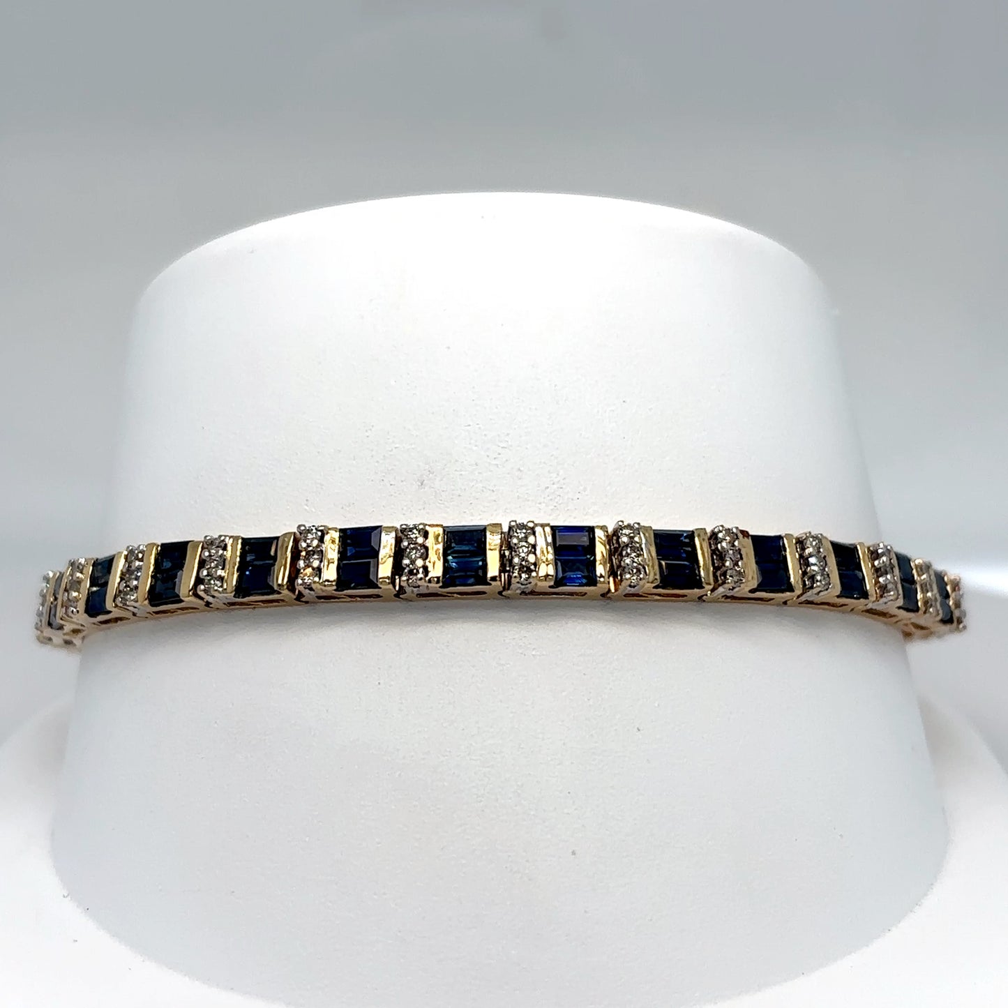 14KY 7.25" 7.00CTW BAGUETTE SAPPHIRE-ROUND DIAMOND BRACELET "AA" SI/G-H 9.5G