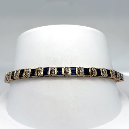 14KY 7.25" 7.00CTW BAGUETTE SAPPHIRE-ROUND DIAMOND BRACELET "AA" SI/G-H 9.5G