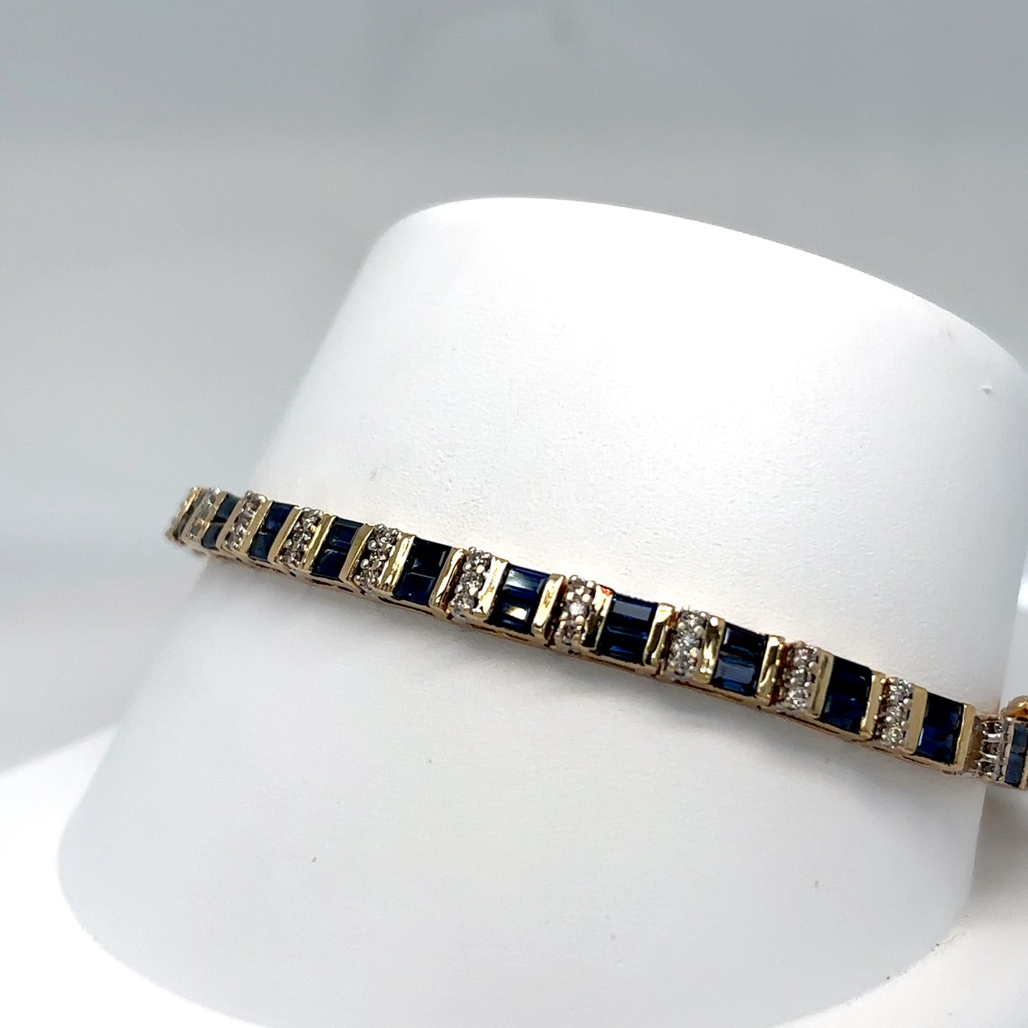 14KY 7.25" 7.00CTW BAGUETTE SAPPHIRE-ROUND DIAMOND BRACELET "AA" SI/G-H 9.5G
