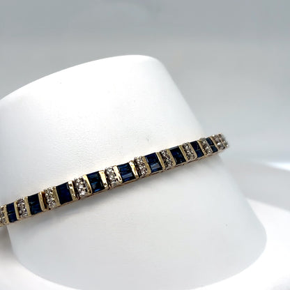 14KY 7.25" 7.00CTW BAGUETTE SAPPHIRE-ROUND DIAMOND BRACELET "AA" SI/G-H 9.5G
