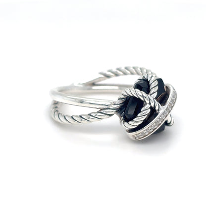 DAVID YURMAN STERLING SILVER ONYX-DIAMOND RING