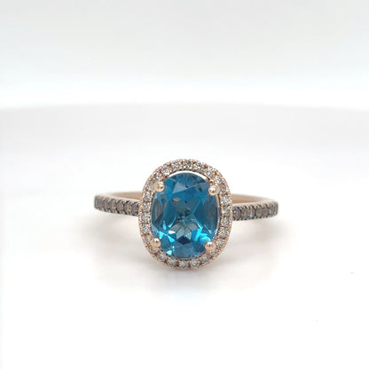 14KR LEVIAN 1.95CT LONDON BLUE TOPAZ-DIAMOND RING "AAA" 3.3G