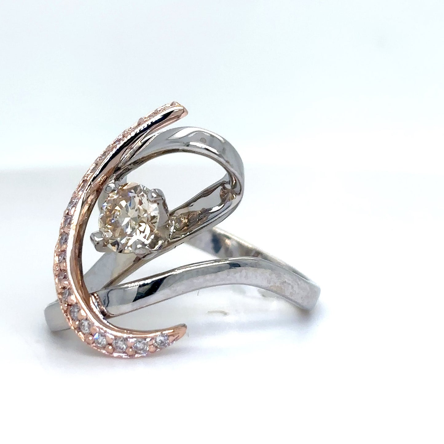 14KR/W 1.36CTW CHAMPAGNE-WHITE COMTEMPORARY RING SI/CHAMP-SI1/G 7.8G