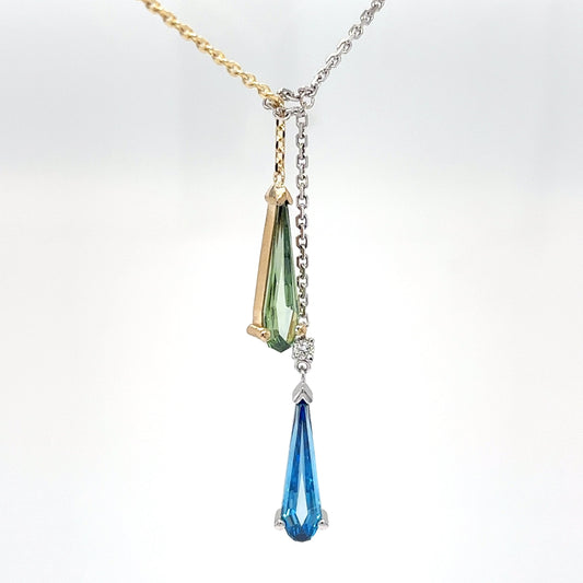 14KTT 18" 2.38CTW LGD VIVID BLUE-GREEN LARIAT NECKLACE VVS2 5.1G