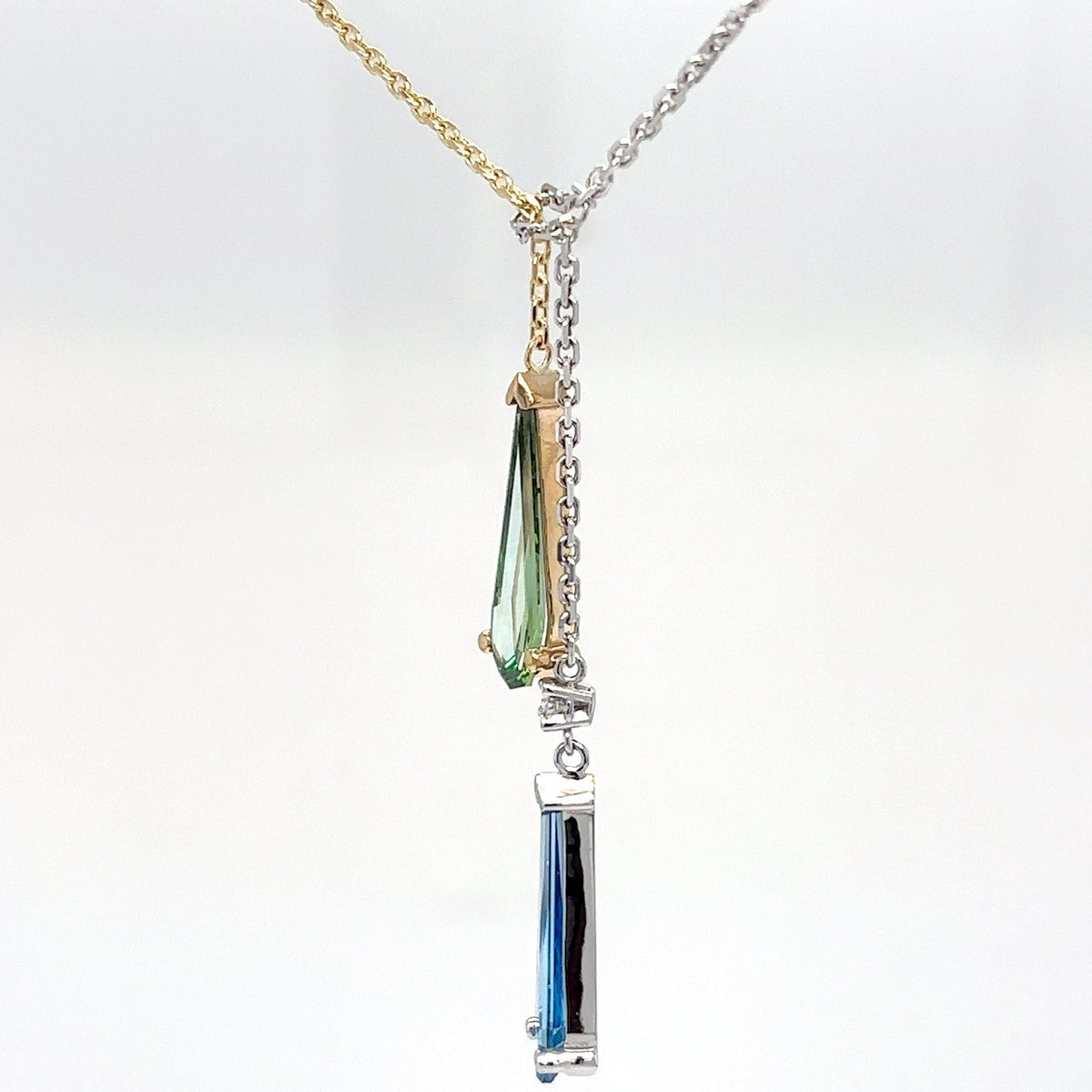 14KTT 18" 2.38CTW LGD VIVID BLUE-GREEN LARIAT NECKLACE VVS2 5.1G