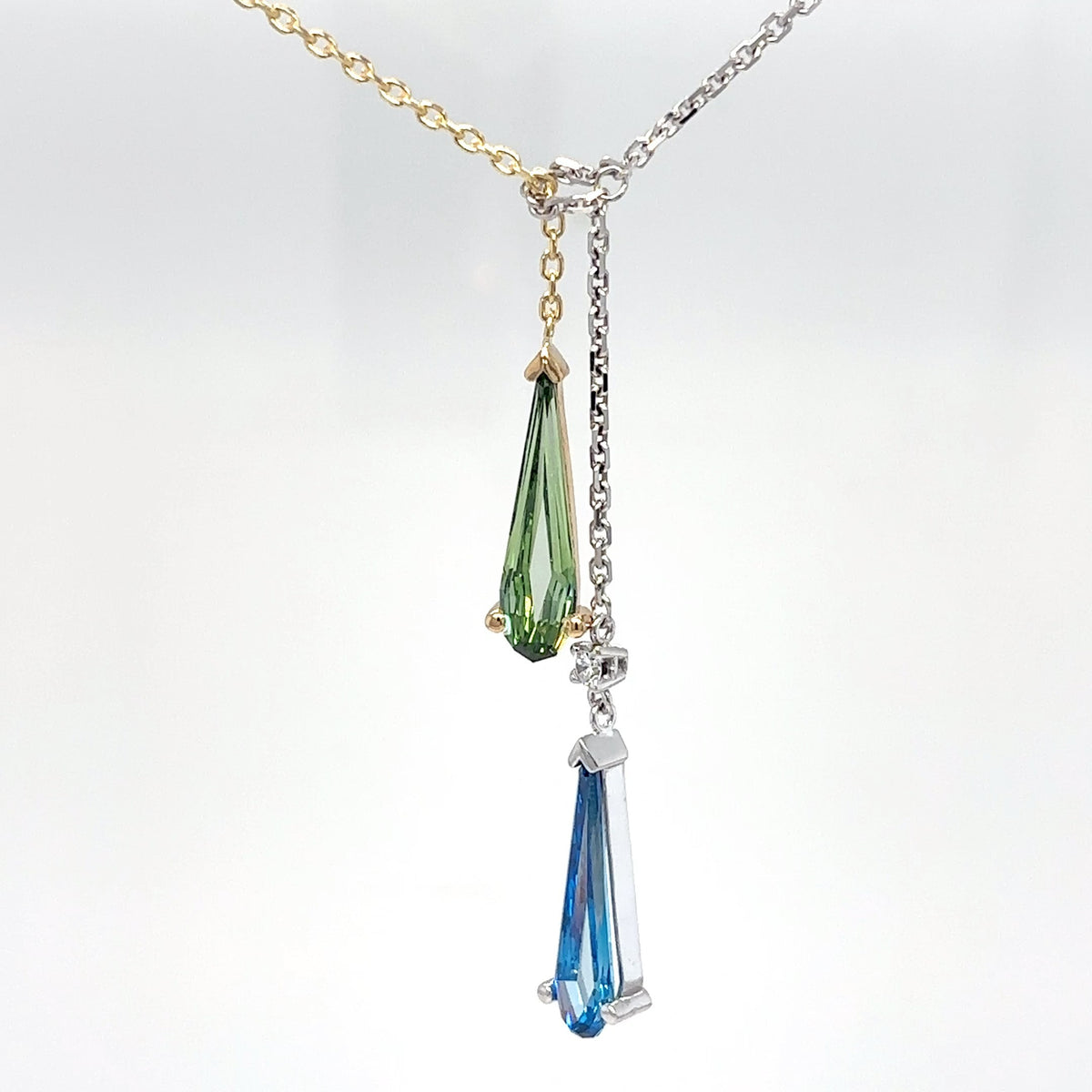 14KTT 18" 2.38CTW LGD VIVID BLUE-GREEN LARIAT NECKLACE VVS2 5.1G
