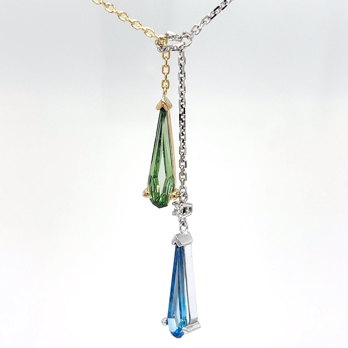 14KTT 18" 2.38CTW LGD VIVID BLUE-GREEN LARIAT NECKLACE VVS2 5.1G