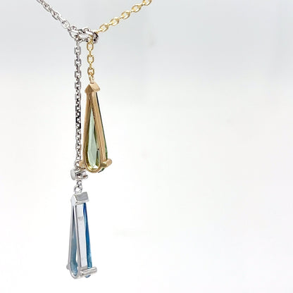 14KTT 18" 2.38CTW LGD VIVID BLUE-GREEN LARIAT NECKLACE VVS2 5.1G