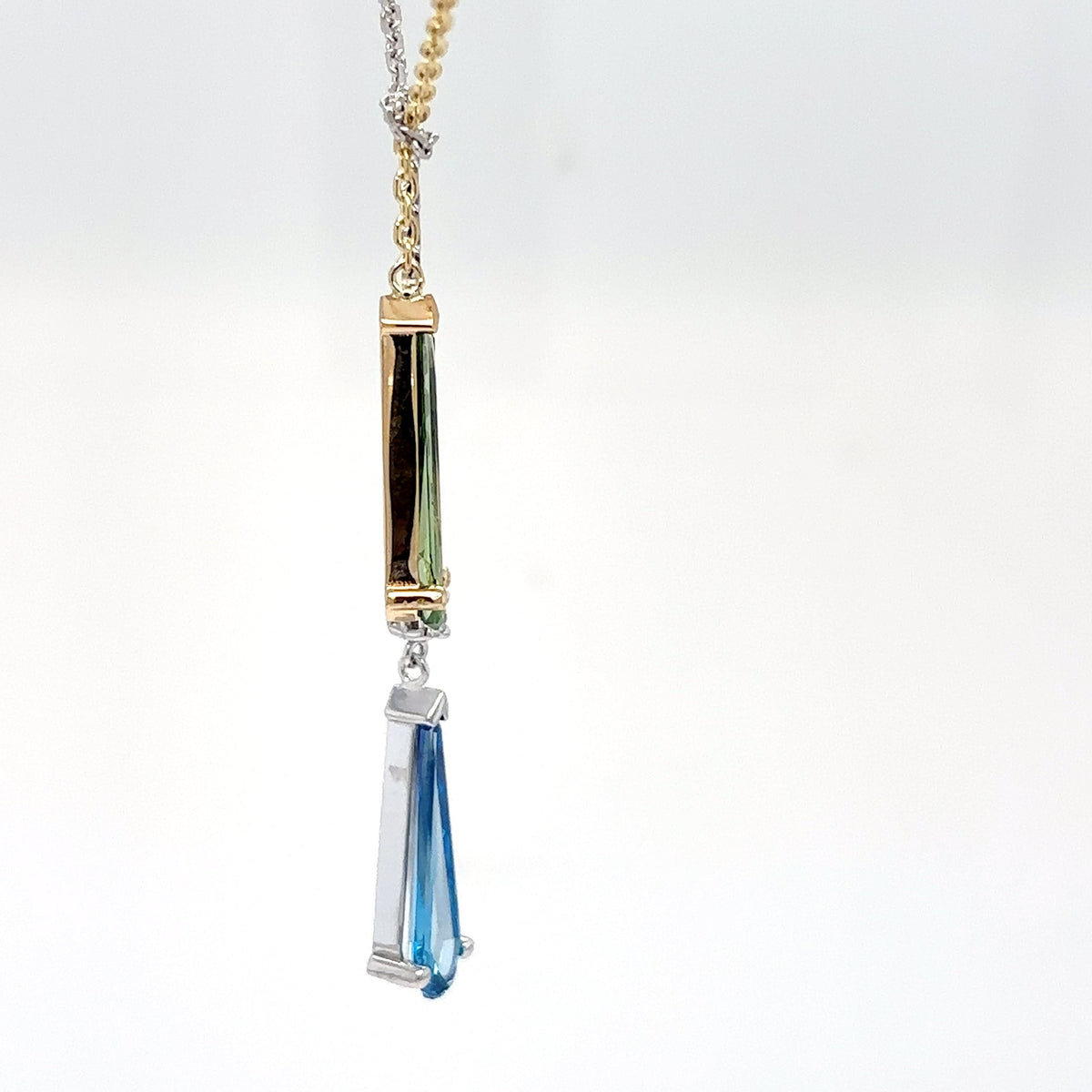 14KTT 18" 2.38CTW LGD VIVID BLUE-GREEN LARIAT NECKLACE VVS2 5.1G