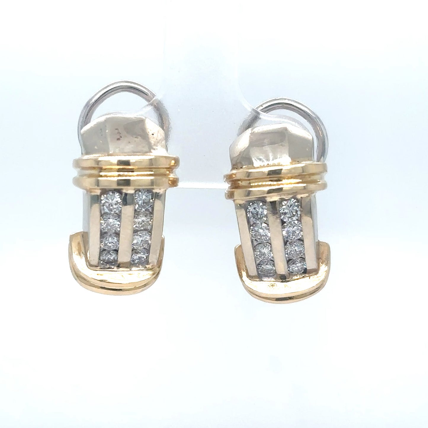 14KTT 1.00CTW DOUBLE ROW DIAMOND HOOP EARRINGS VS/G 14.9G