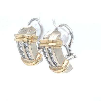 14KTT 1.00CTW DOUBLE ROW DIAMOND HOOP EARRINGS VS/G 14.9G
