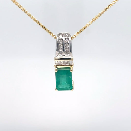 14KTT 1.32CTW EMERALD-DIAMOND PENDANT "AA" SI/H 1.6G