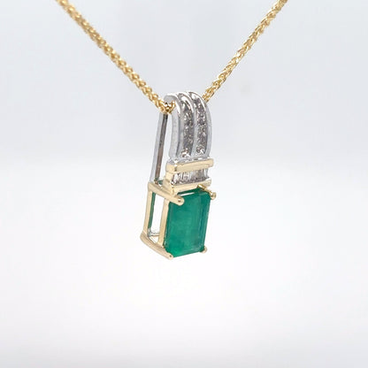 14KTT 1.32CTW EMERALD-DIAMOND PENDANT "AA" SI/H 1.6G