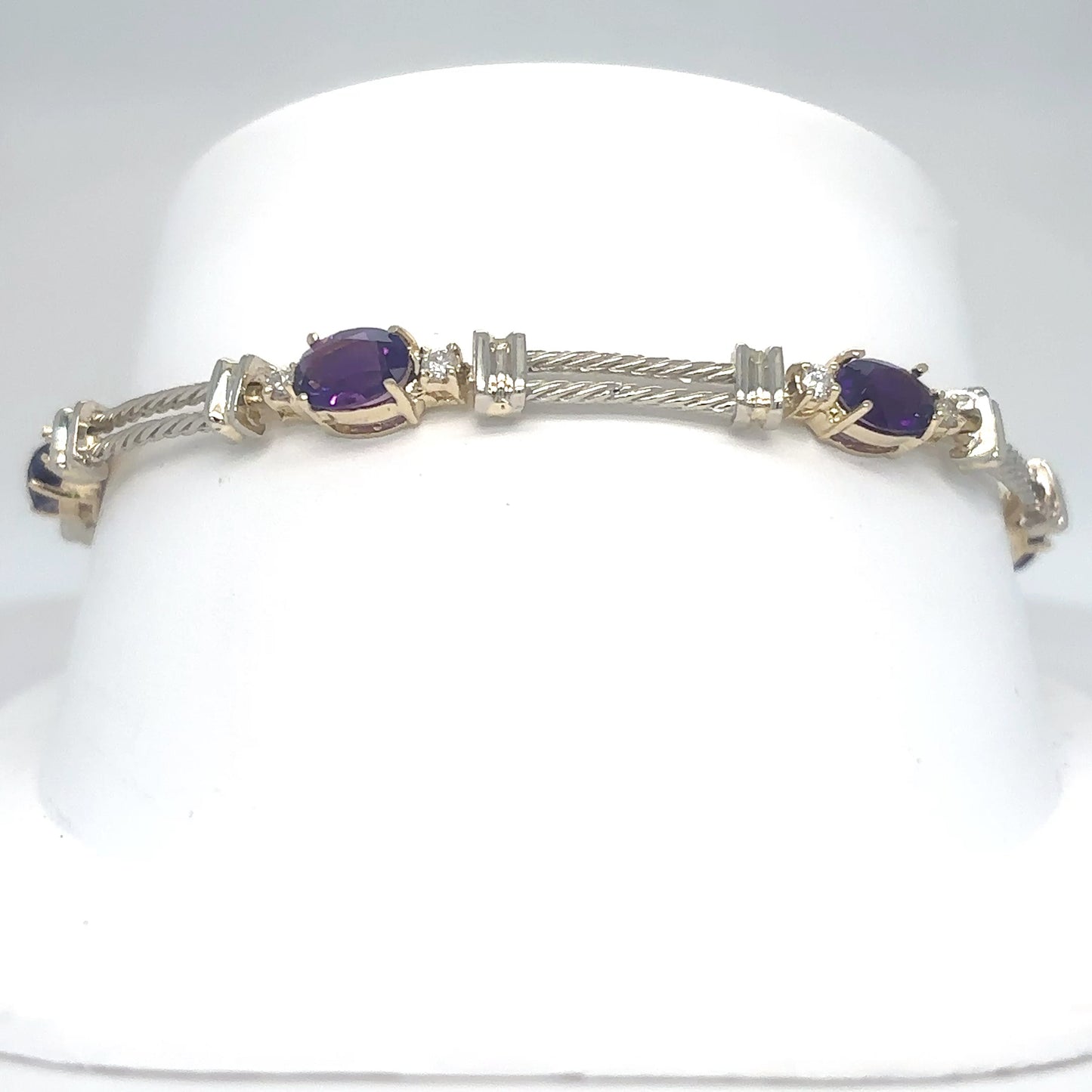 14KTT 7X5MM OVAL AMETHYST-0.25CT DIAMOND BRACELET "AAA" VS2/F-G 10.9G