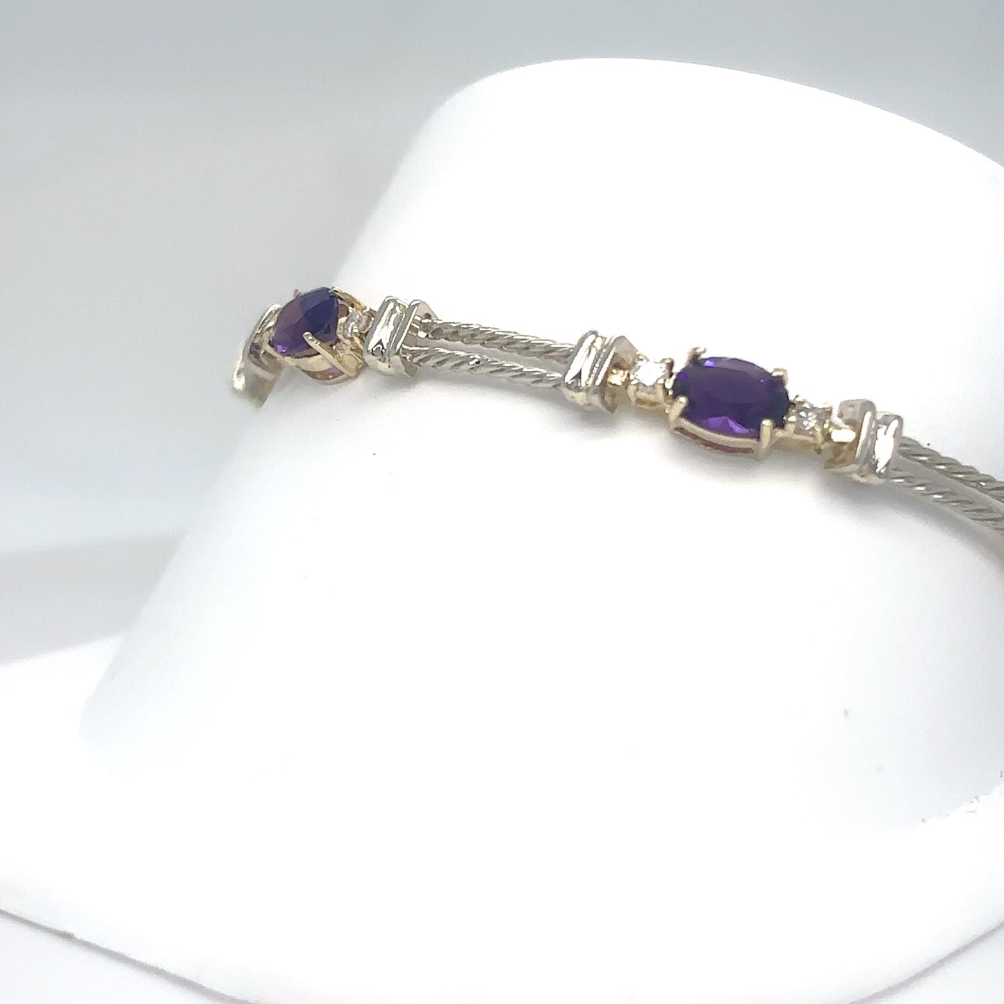 14KTT 7X5MM OVAL AMETHYST-0.25CT DIAMOND BRACELET "AAA" VS2/F-G 10.9G