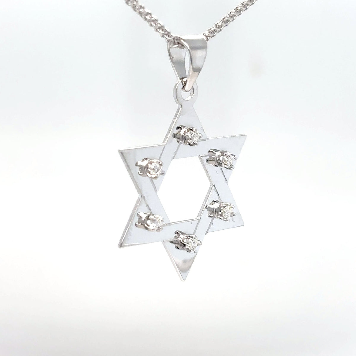14KW 0.06CTW DIAMOND STAR-OF-DAVID PENDANT VS2/F-G 1.4G