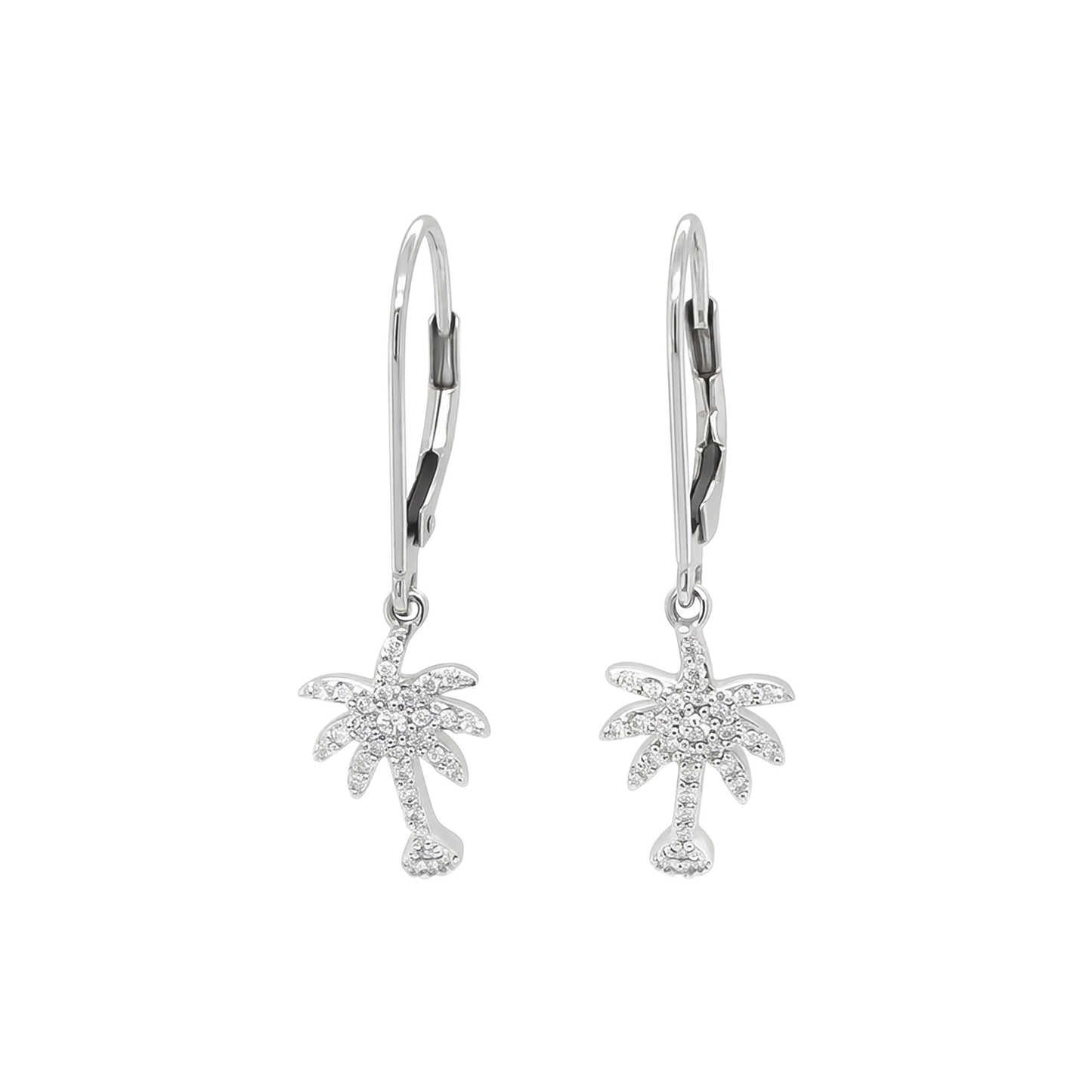 14KW 0.25CTW DIAMOND PALM TREE DANGLE EARRINGS SI1/G-H 2.3G