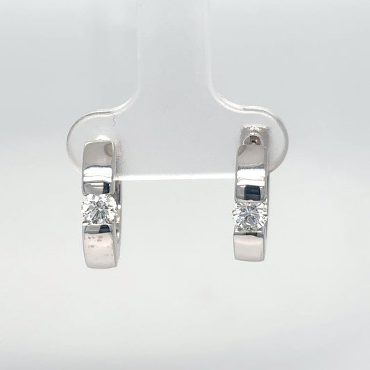 14KW 0.40CTW ROUND DIAMOND 15MM HOOP EARRINGS SI1/H 5.4G