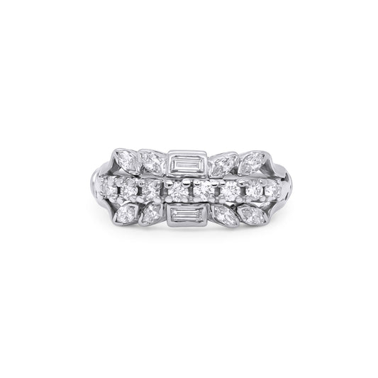 14KW 0.75CTW ROUND-BAGUETTE-MARQUISE DIAMOND BAND SI/H 4.0G
