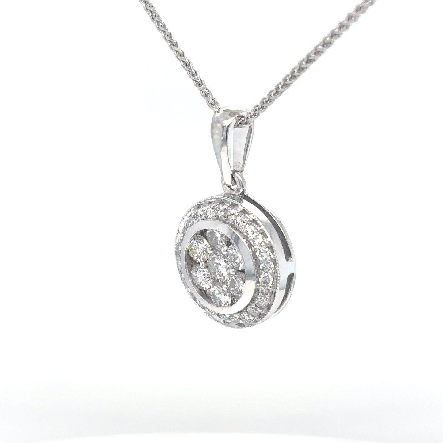 14KW 0.75CTW ROUND DIAMOND CLUSTER HALO PENDANT SI2/H-I 2.9G