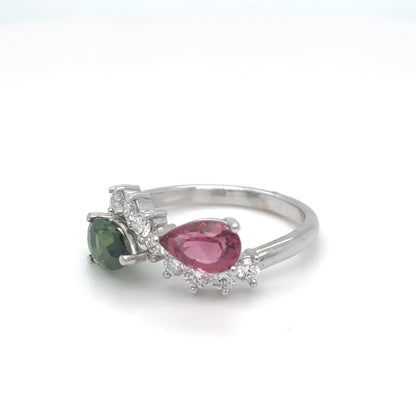14KW 2.22CTW PINK/GREEN TOURMALINE-DIAMOND RING "AAA" VS2/F 3.8G