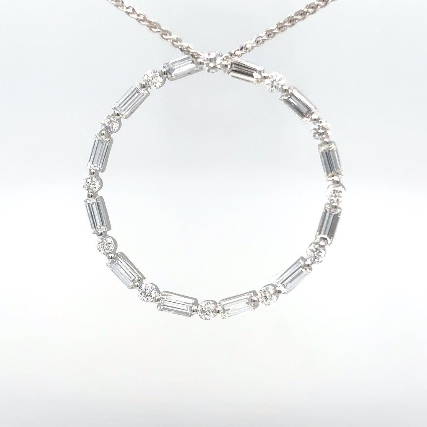 14KW 0.92CTW BAGUETTE-ROUND CIRCLE SLIDE PENDANT VS2/G 2.3G