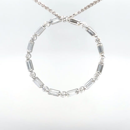 14KW 0.92CTW BAGUETTE-ROUND CIRCLE SLIDE PENDANT VS2/G 2.3G