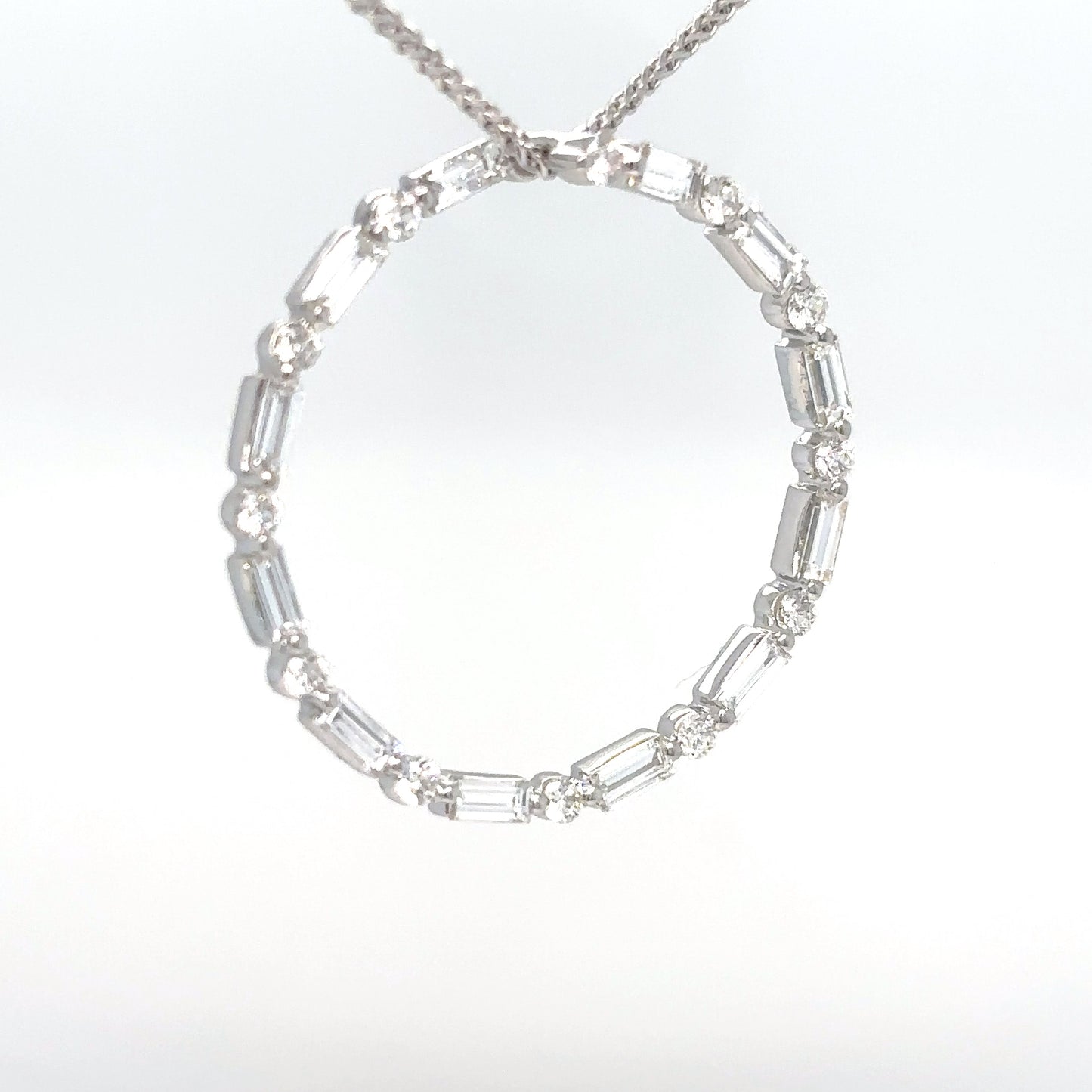 14KW 0.92CTW BAGUETTE-ROUND CIRCLE SLIDE PENDANT VS2/G 2.3G
