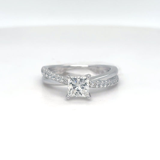 14KW 0.92CTW PRINCESS-ROUND DIAMOND ENGAGEMENT RING SI1/G 3.6G