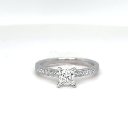 14KW 0.96CTW SQUARE MODIFIED-ROUND BRILLIANT DIAMOND ENGAGEMENT RING I1/I 2.5G