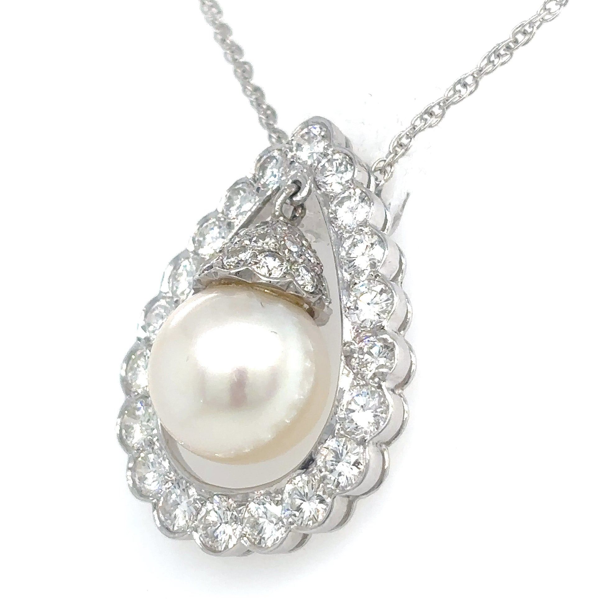 14KW 16" 11MM SOUTH SEA PEARL-2.50CTW DIAMOND PENDANT "AA" VS/F-G 9.2G