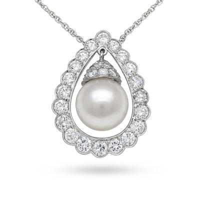 14KW 16" 11MM SOUTH SEA PEARL-2.50CTW DIAMOND PENDANT "AA" VS/F-G 9.2G