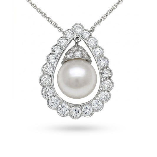 14KW 16" 11MM SOUTH SEA PEARL-2.50CTW DIAMOND PENDANT "AA" VS/F-G 9.2G