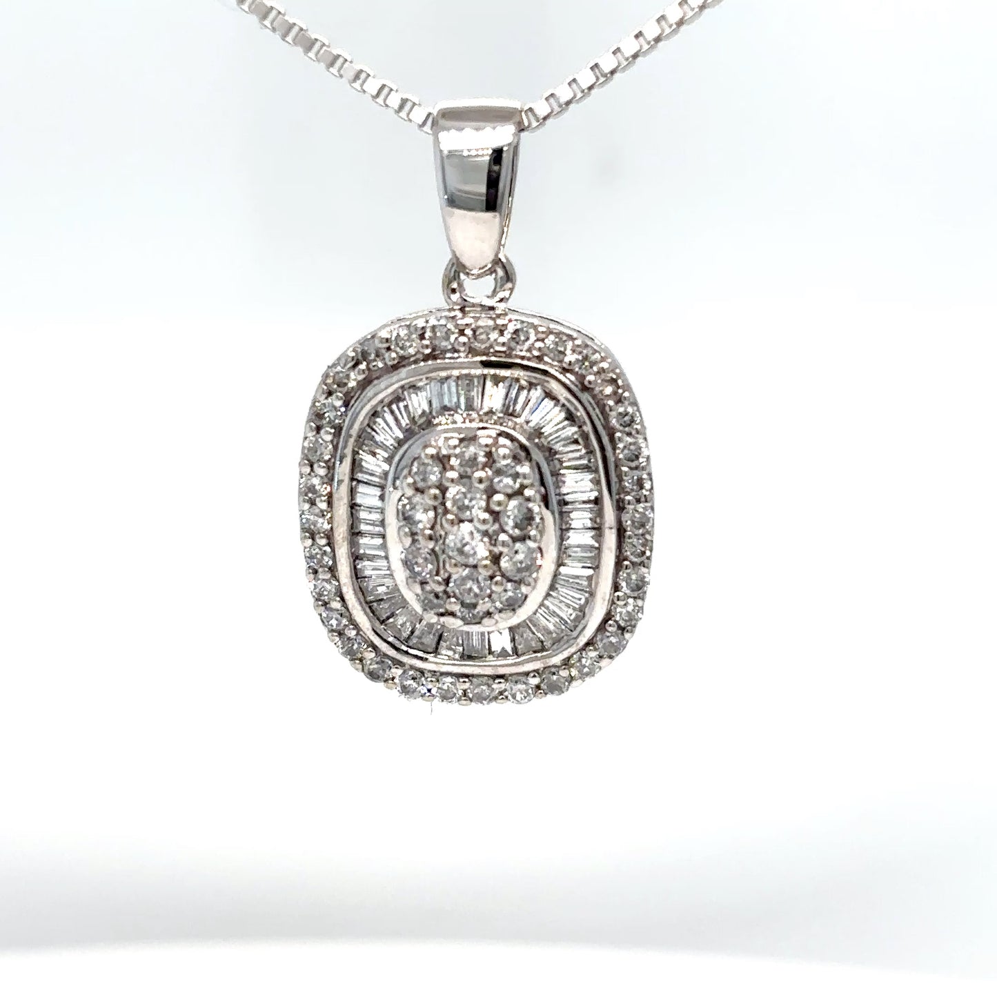 14KW 1.00CTW BAGUETTE-ROUND DIAMOND PENDANT SI/G-H 5.5G