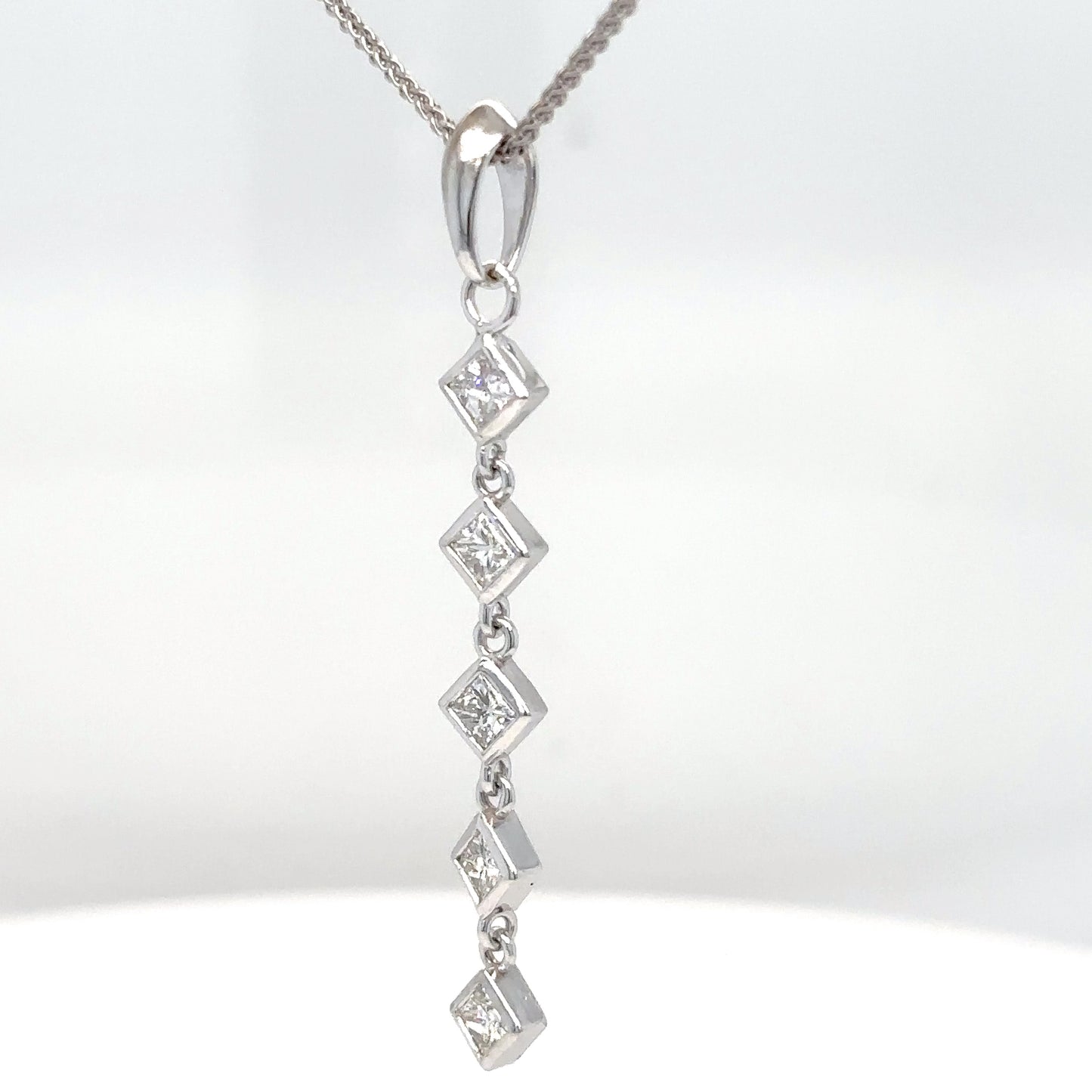 14KW 1.00CTW PRINCESS CUT DIAMOND DANGLE PENDANT SI/H-I 1.6G