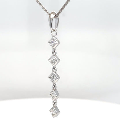 14KW 1.00CTW PRINCESS CUT DIAMOND DANGLE PENDANT SI/H-I 1.6G