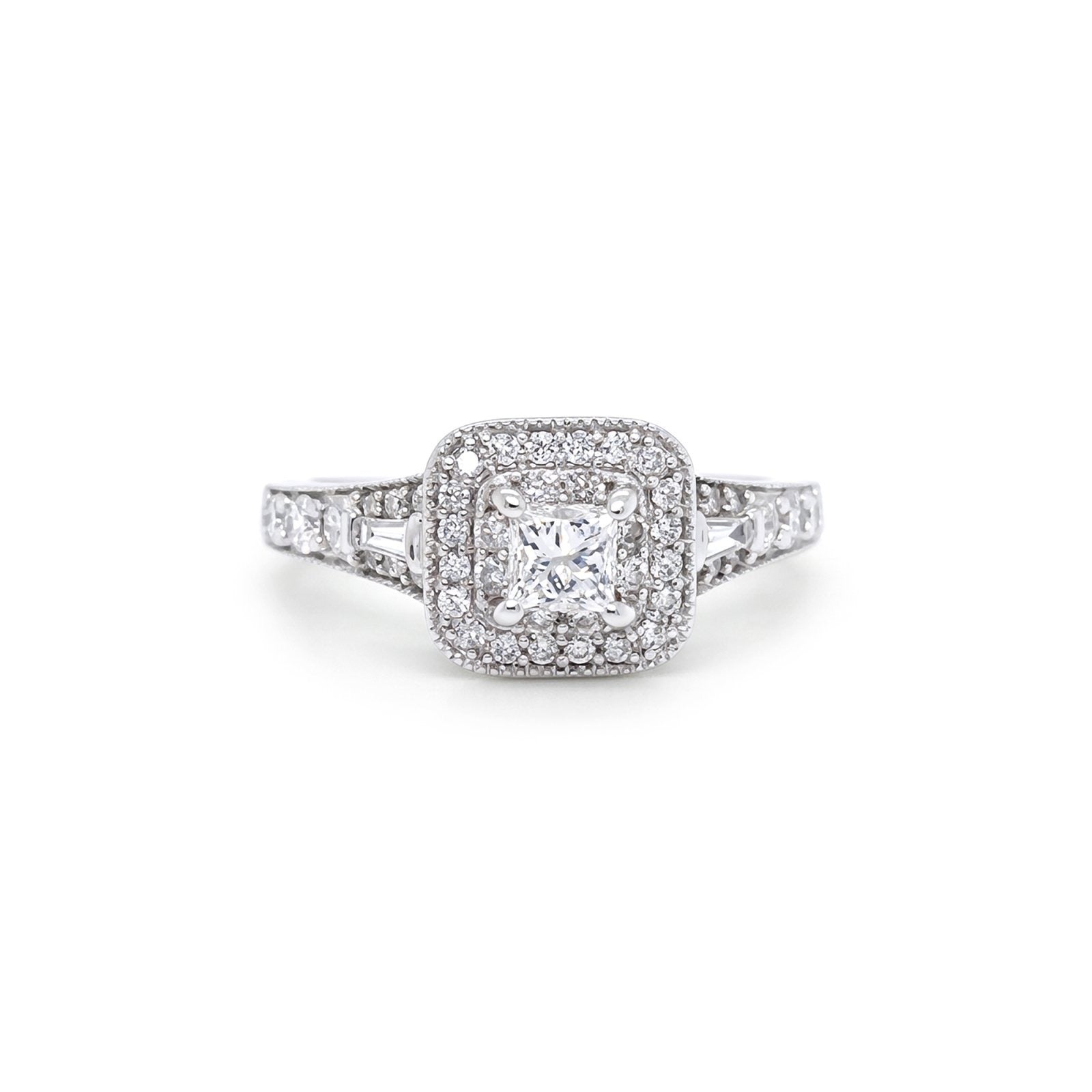 14KW 1.00CTW PRINCESS CUT DIAMOND HALO ENGAGEMENT RING I1-2/H-J 4.4G