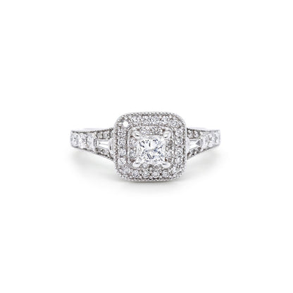 14KW 1.00CTW PRINCESS CUT DIAMOND HALO ENGAGEMENT RING I1-2/H-J 4.4G